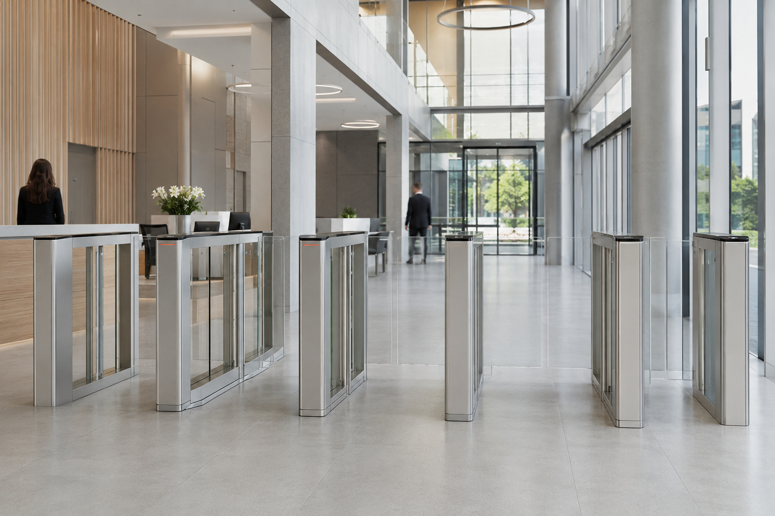Secure entrance control in a corporate office lobby
